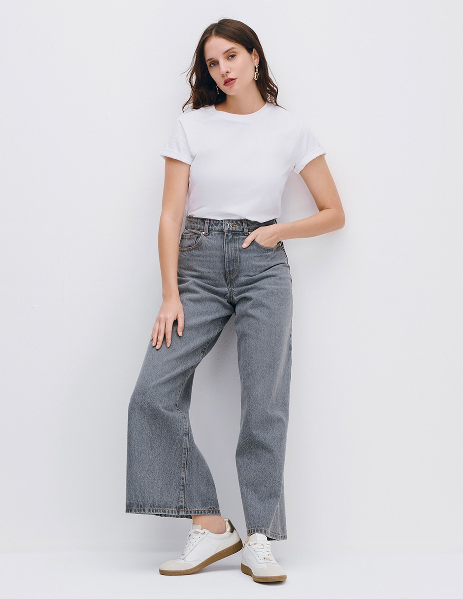 Jeans wide leg cintura para mujer 2