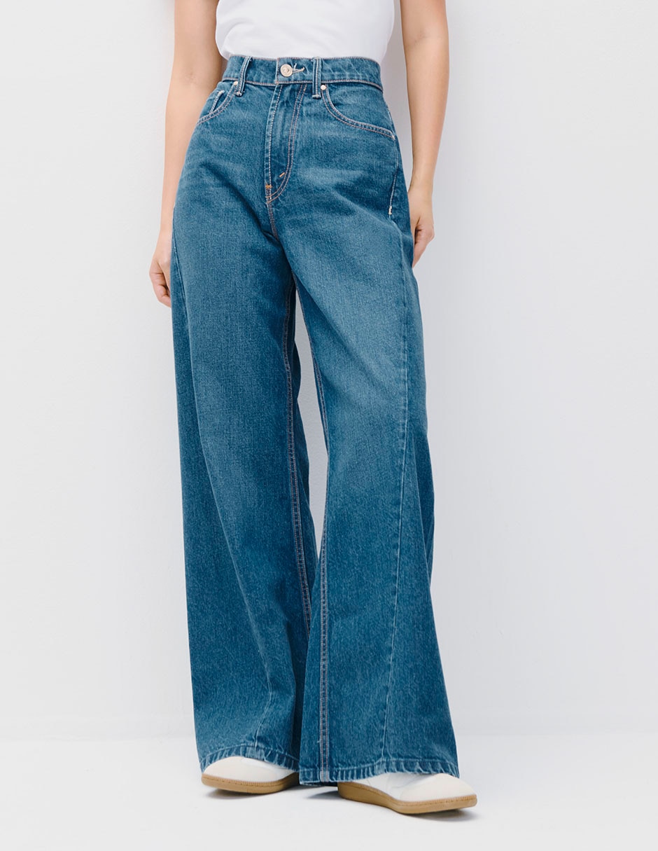 Jeans wide leg corte cintura para mujer