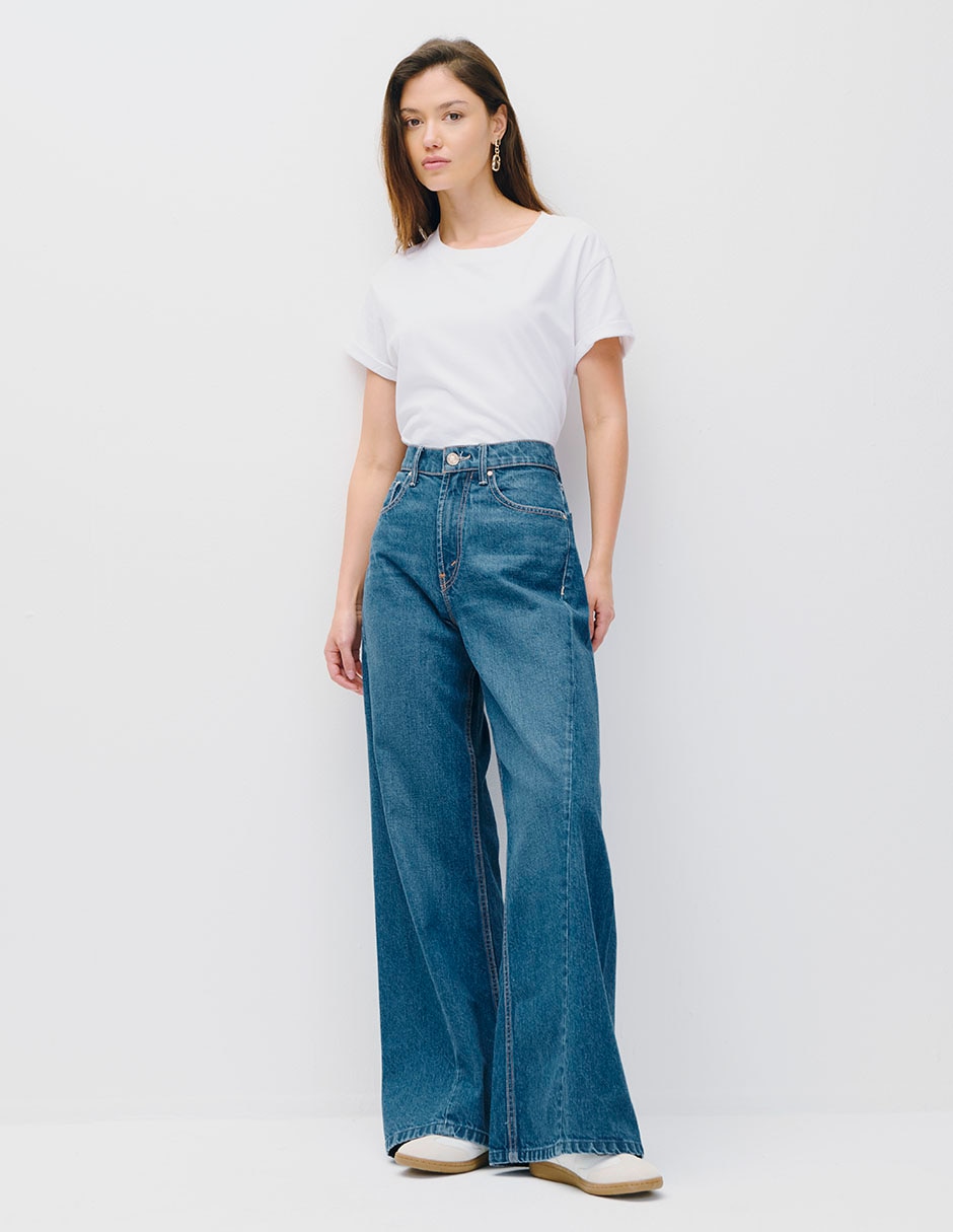 Jeans wide leg corte cintura para mujer 4