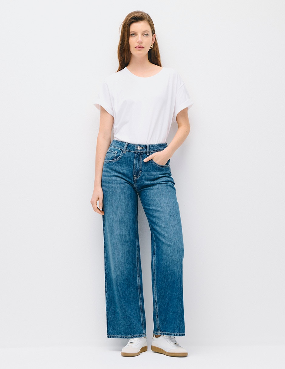 Jeans regular wide leg cintura alta wide leg c.p. Para mujer 2