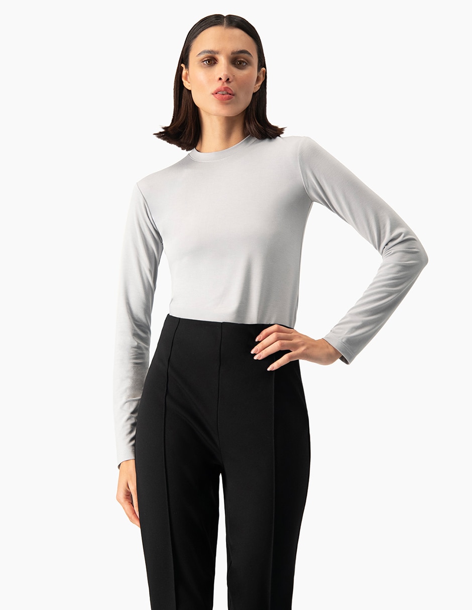 Playera manga larga cuello redondo mujer