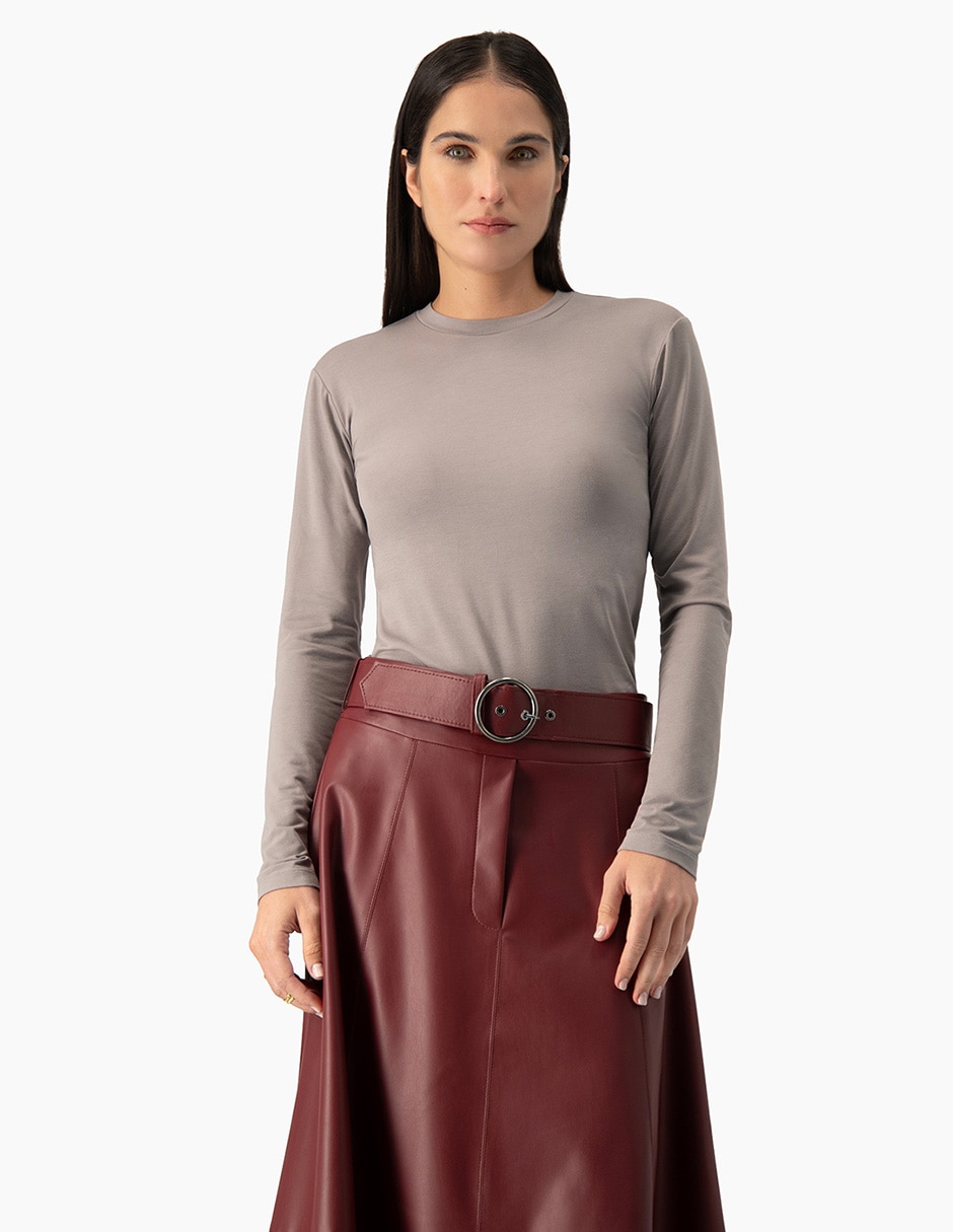 Playera manga larga cuello redondo para mujer