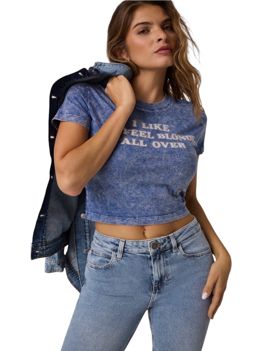 Playera manga corta cuello redondo para mujer