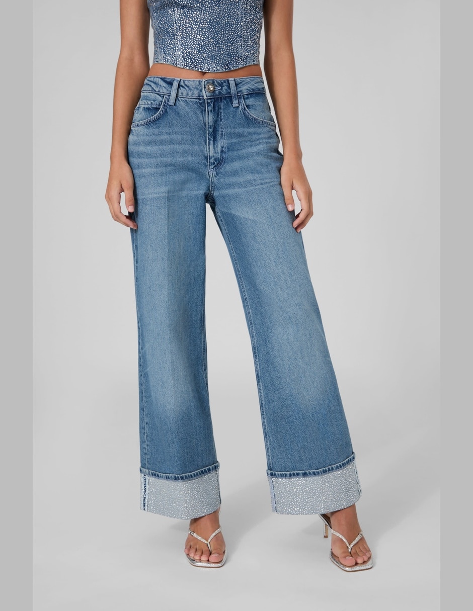 Jeans wide leg cintura para mujer