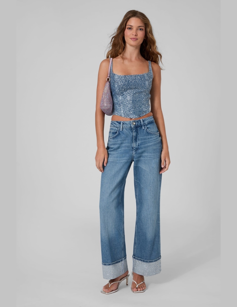 Jeans wide leg cintura para mujer 4