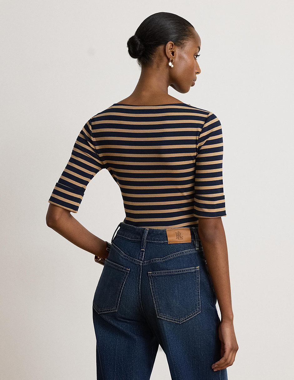 Playera manga al codo cuello ojal mujer 3