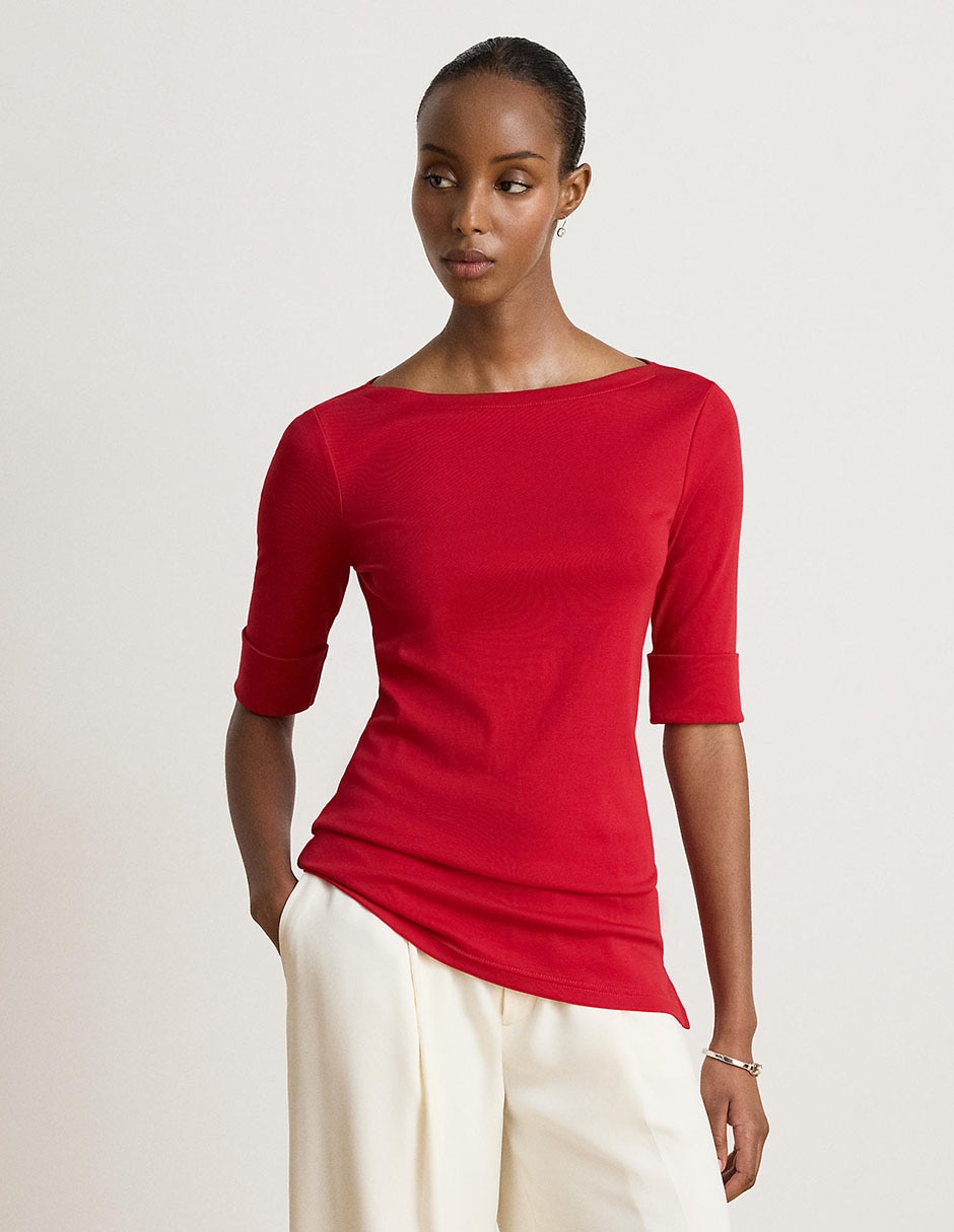 Playera manga al codo cuello redondo para mujer