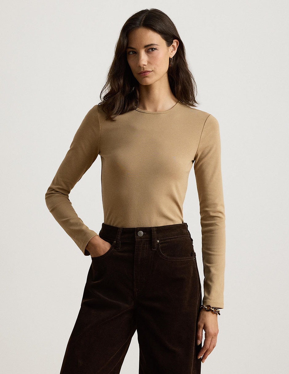 Playera manga larga cuello redondo para mujer