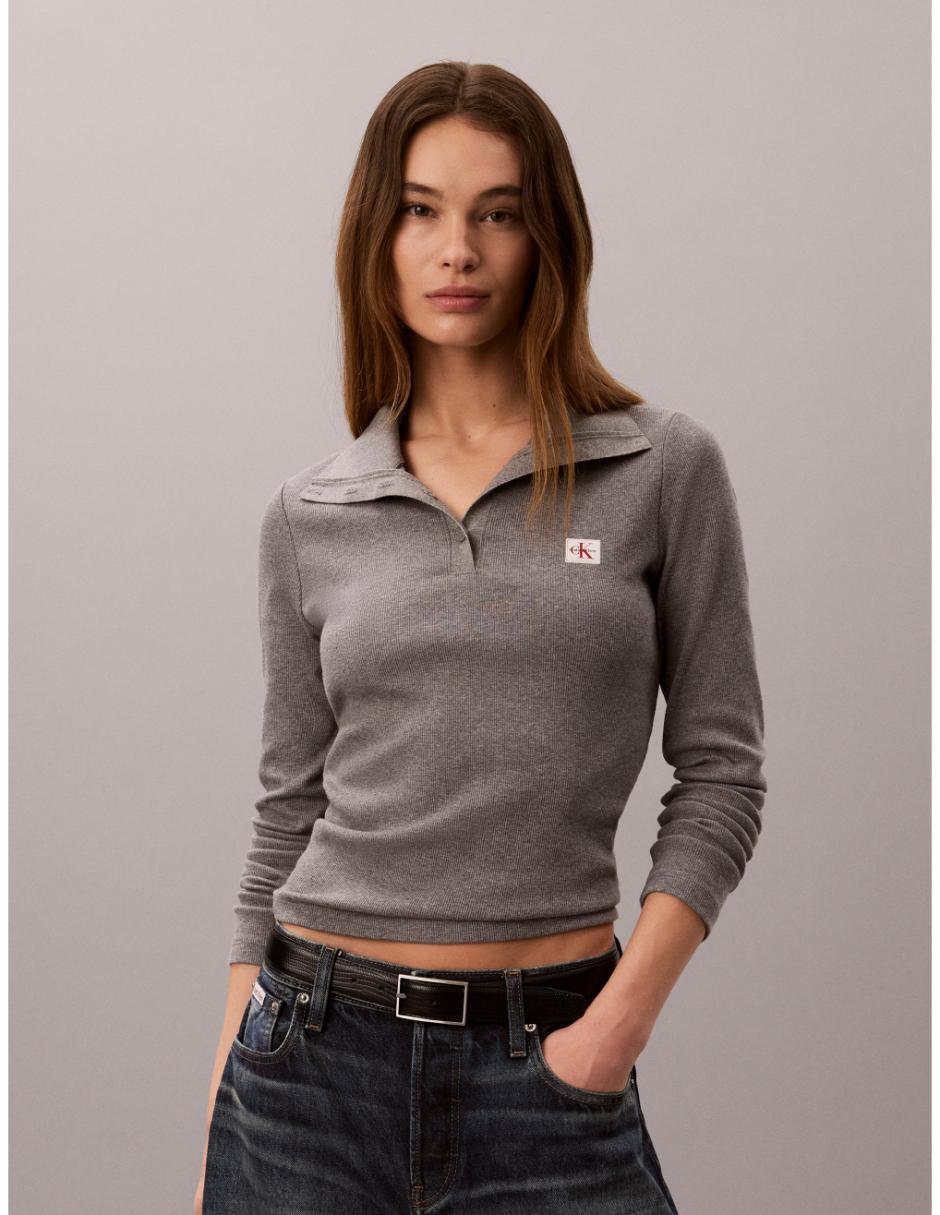 Playera manga larga cuello alto mujer