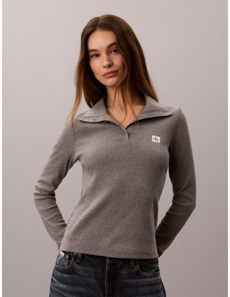 Playera manga larga cuello alto mujer