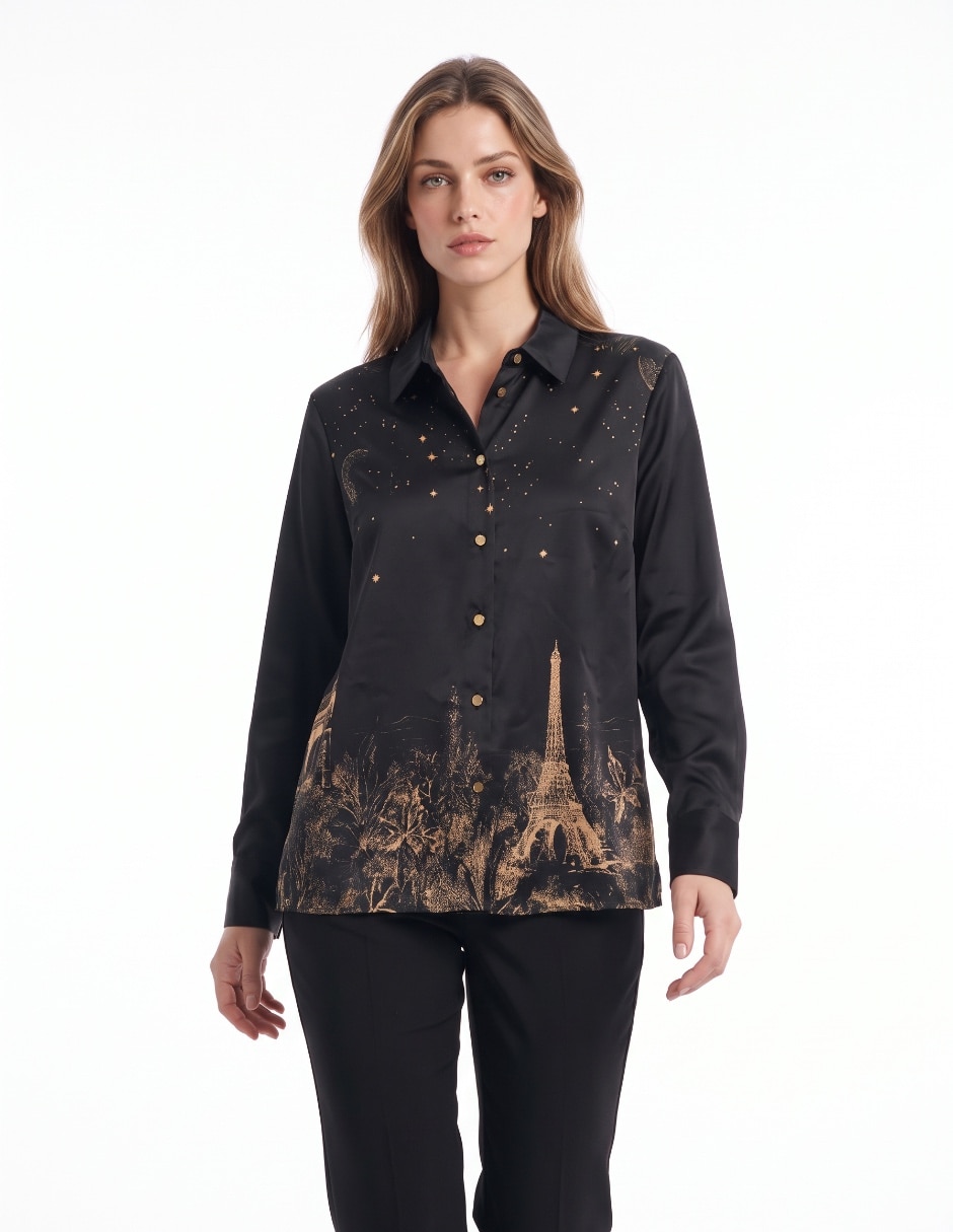 Blusa camisera manga larga para mujer