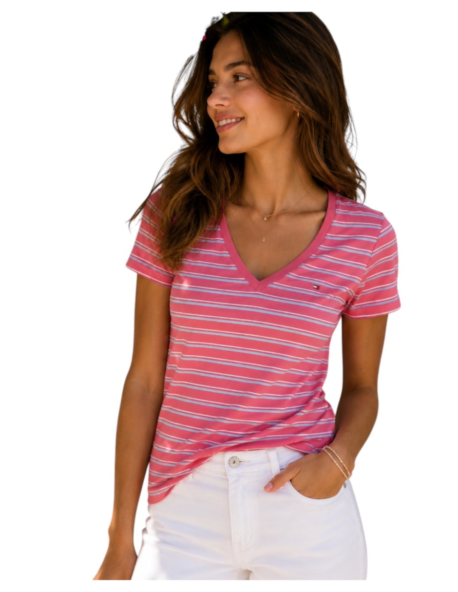 Playera manga corta cuello v para mujer