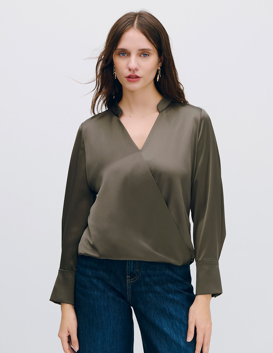 Blusa envolvente manga larga para mujer Blusa envolvente manga larga para mujer