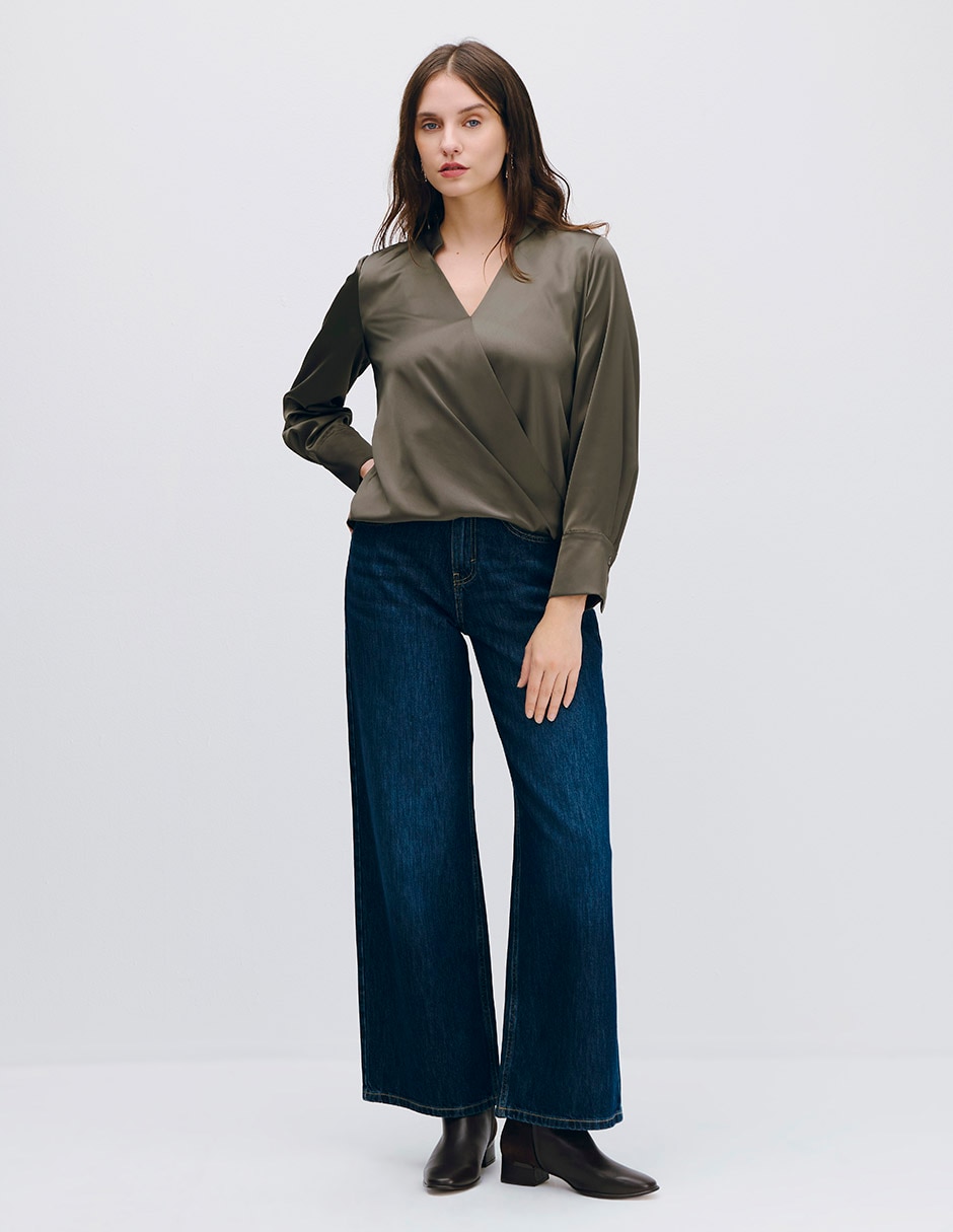 Blusa envolvente manga larga para mujer 2