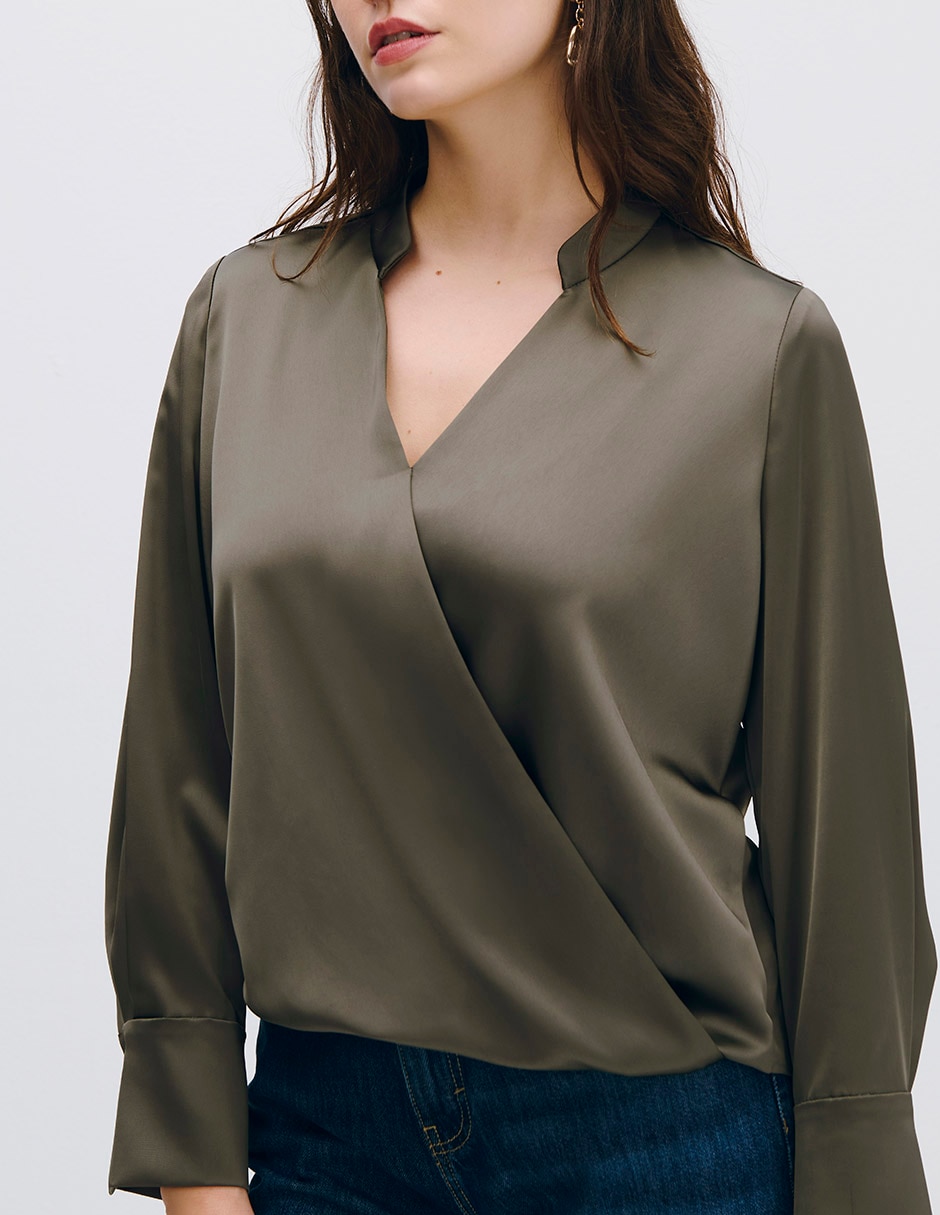 Blusa envolvente manga larga para mujer 4
