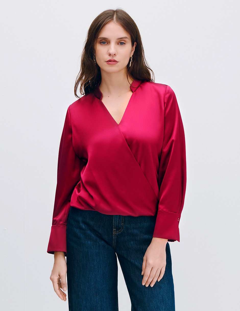 Blusa envolvente manga larga para mujer Blusa envolvente manga larga para mujer