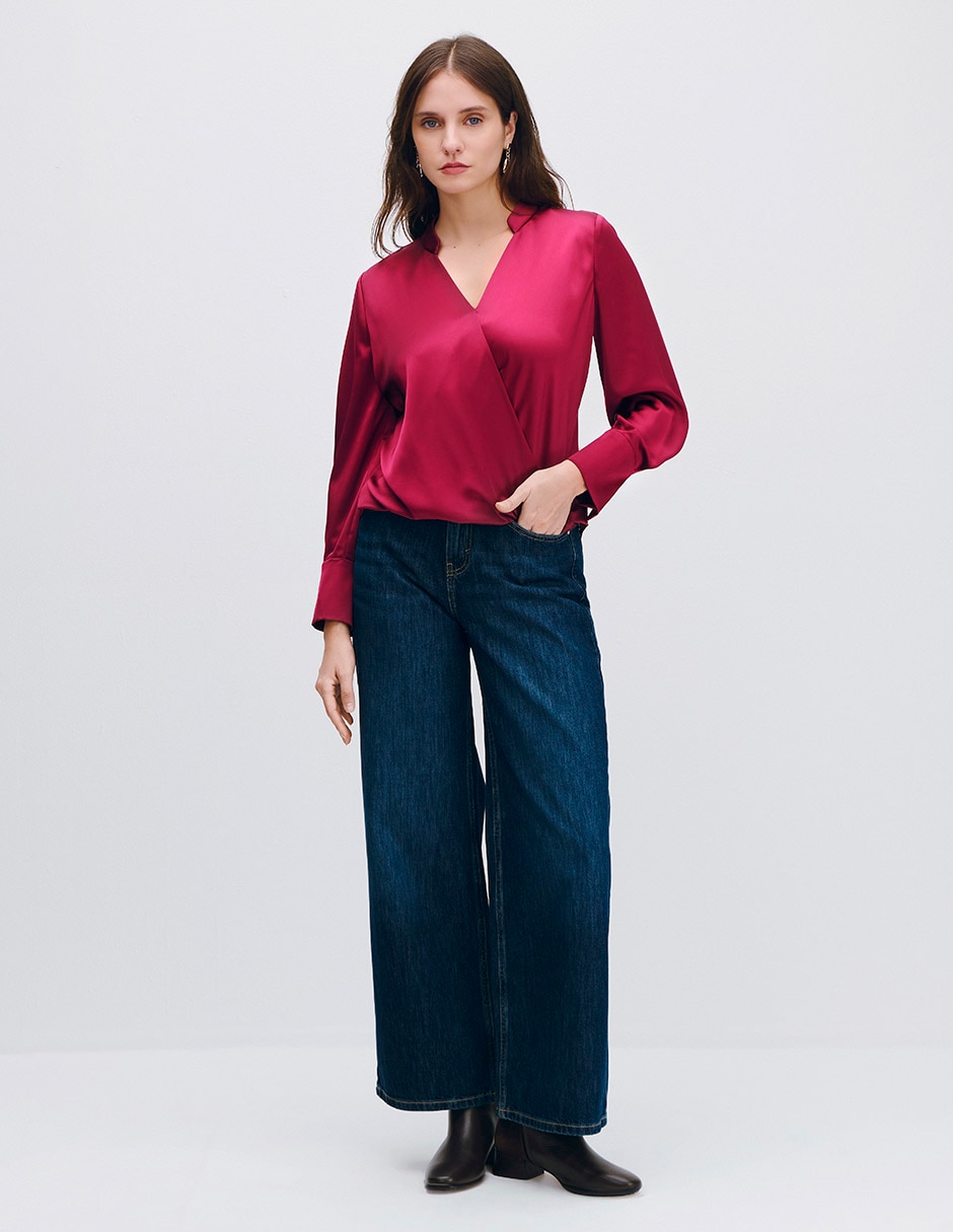 Blusa envolvente manga larga para mujer 2