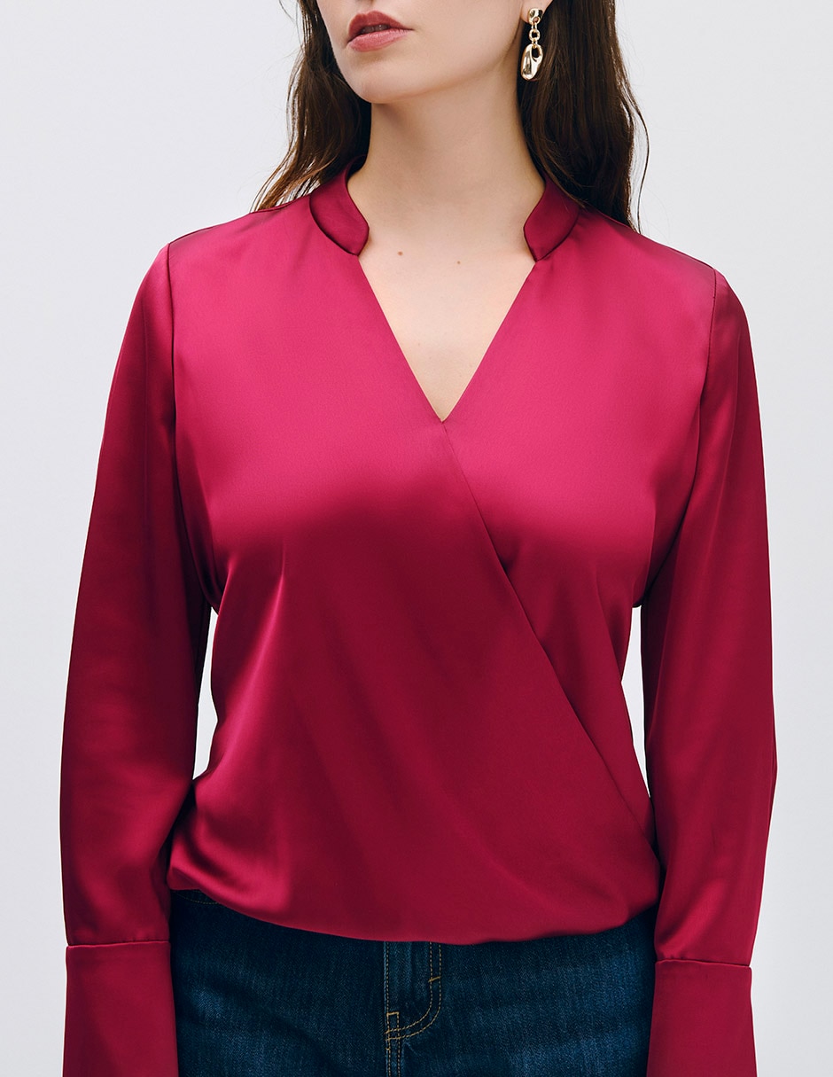 Blusa envolvente manga larga para mujer 4