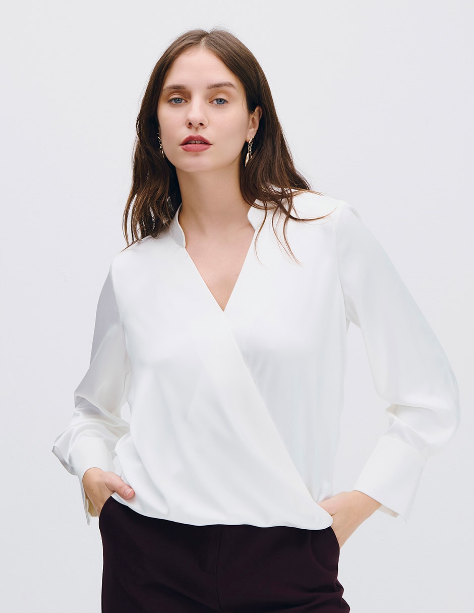 Blusa envolvente manga larga para mujer