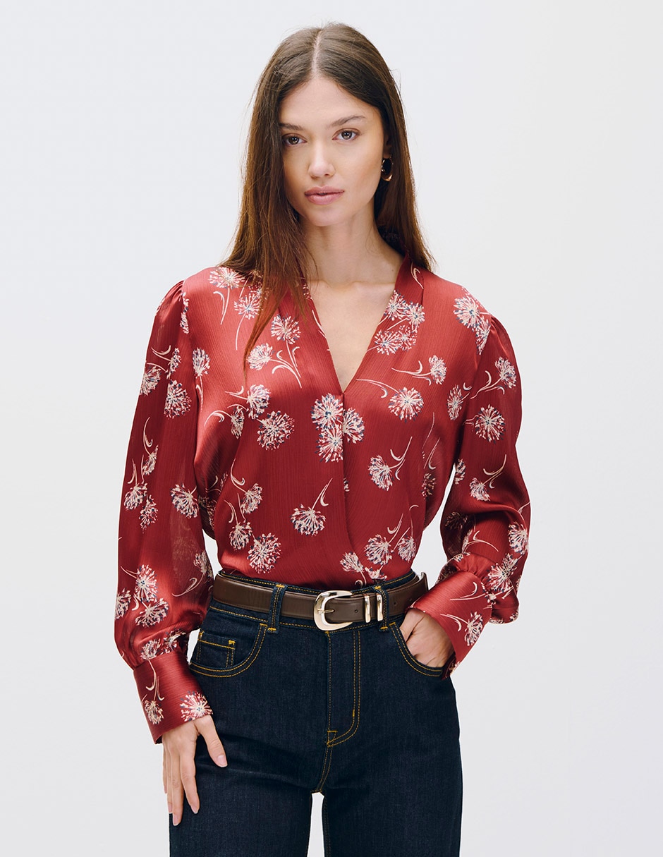 Blusa envolvente koya manga larga para mujer Blusa envolvente koya manga larga para mujer