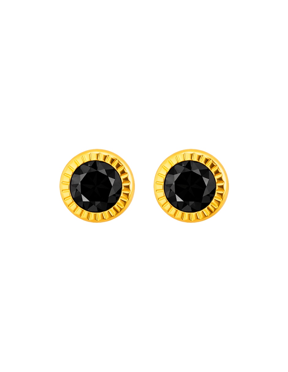 Broqueles de oro amarillo 14 k con acabado brillante zirconia