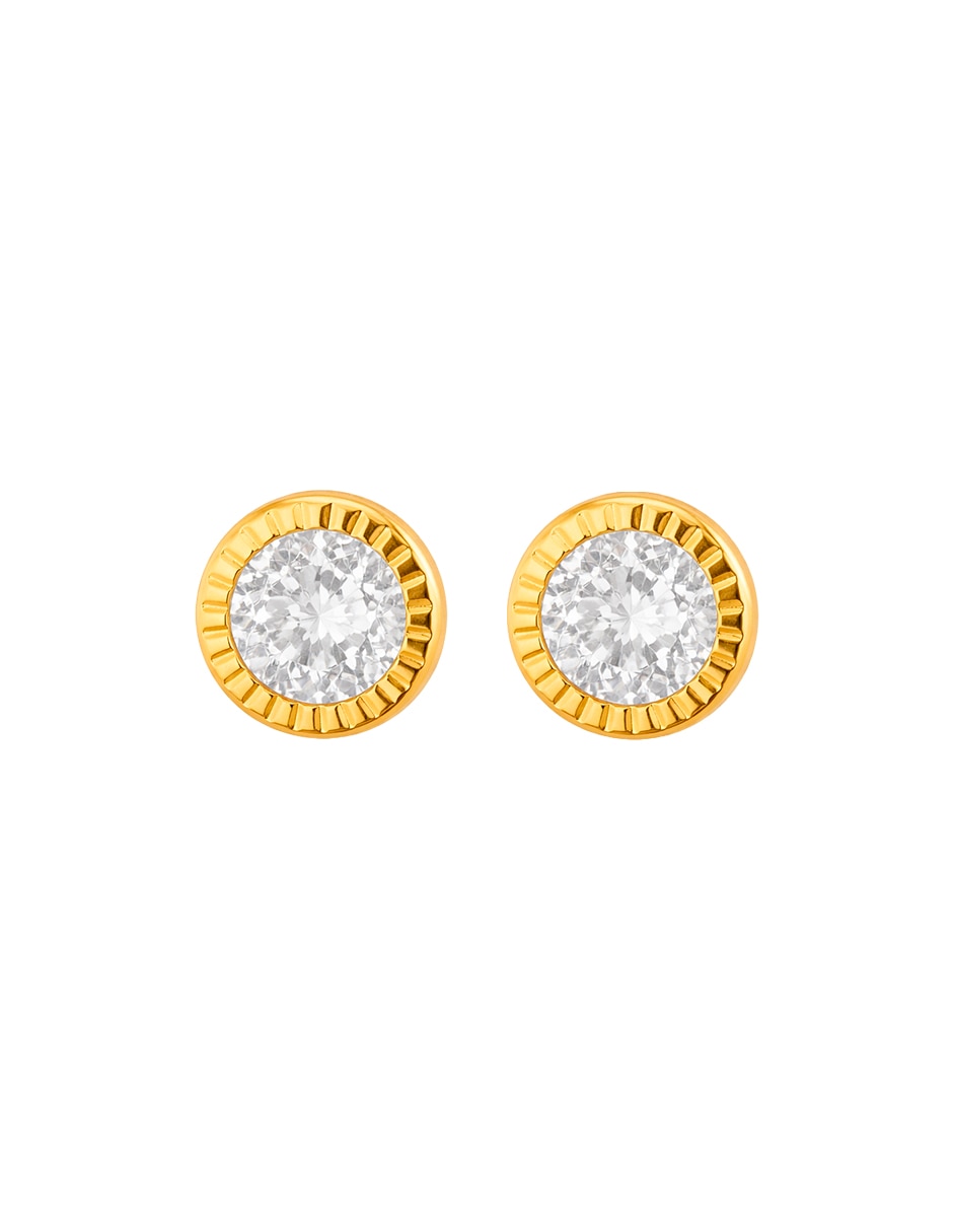 Broqueles de oro amarillo 14 k con acabado brillante zirconia