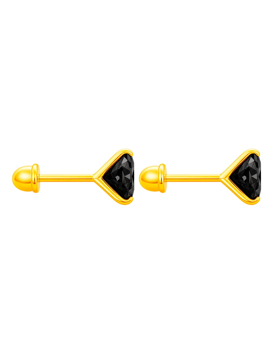 Broqueles de oro amarillo 14 k con acabado brillante zirconia