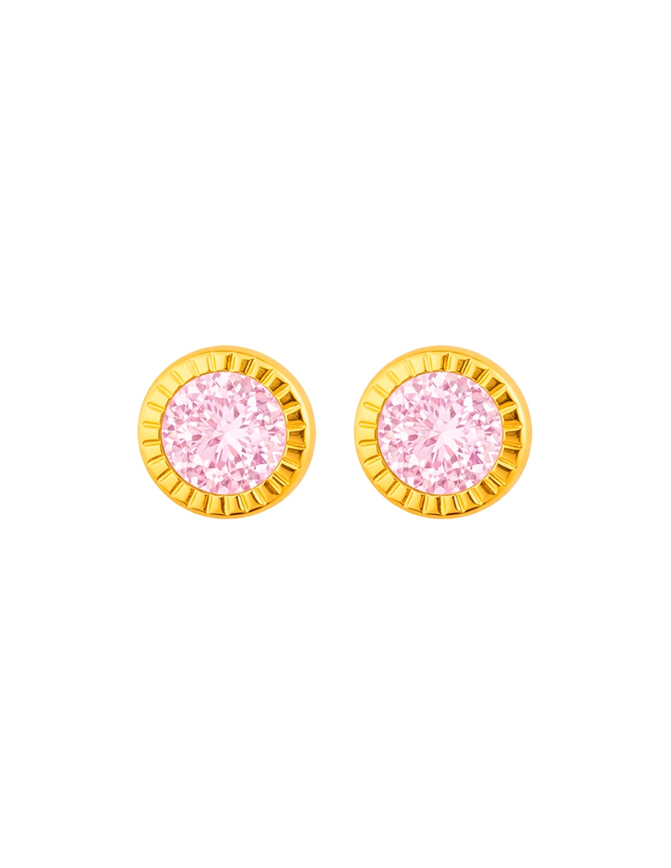 Broqueles de oro amarillo 14 k con acabado brillante zirconia