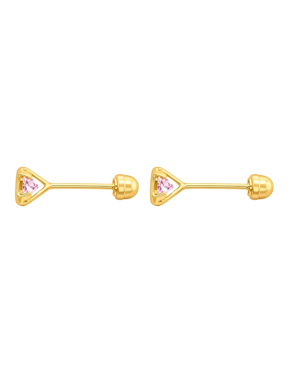 Broqueles de oro amarillo 14 k con acabado brillante zirconia