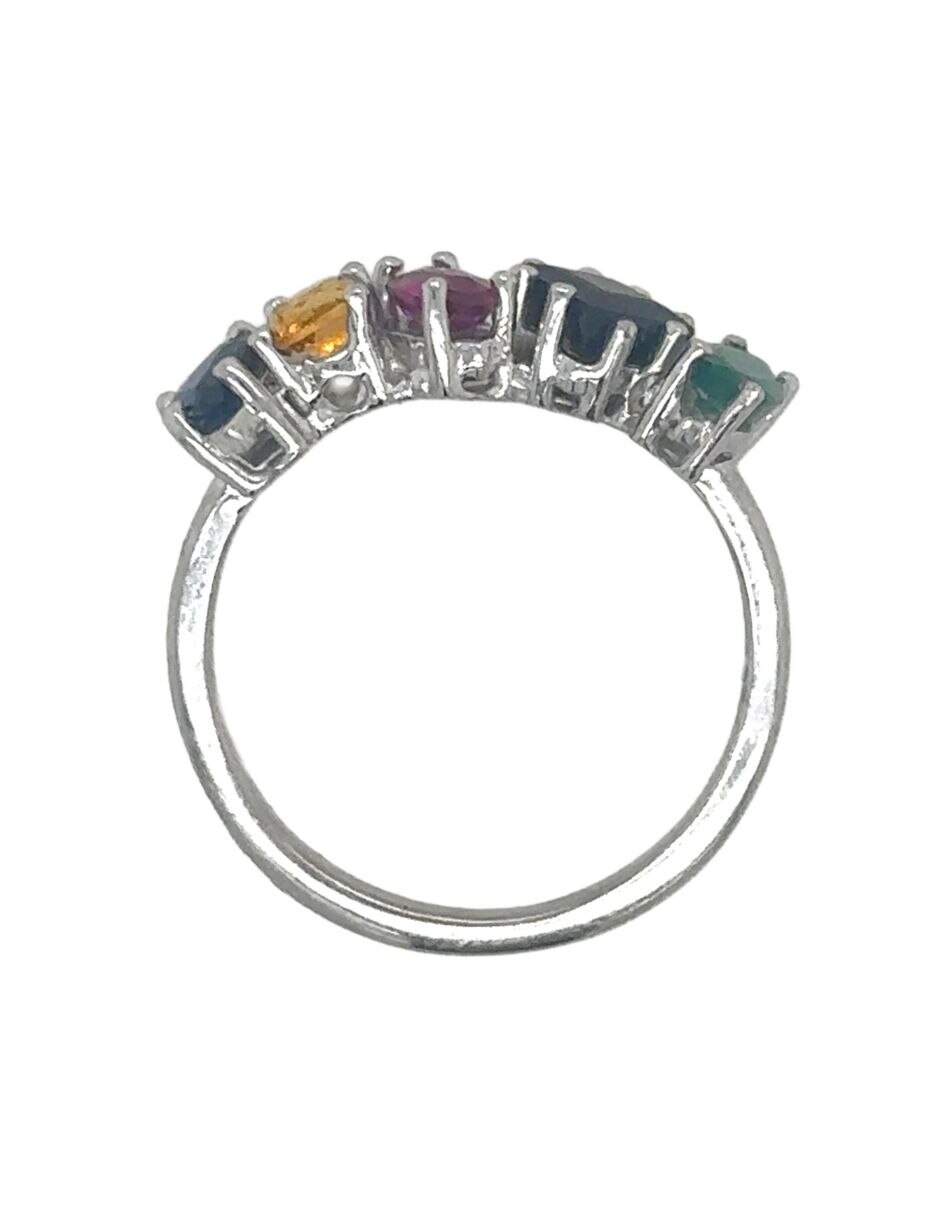 Anillo multi gemas 14 k de oro blanco esmeralda 3
