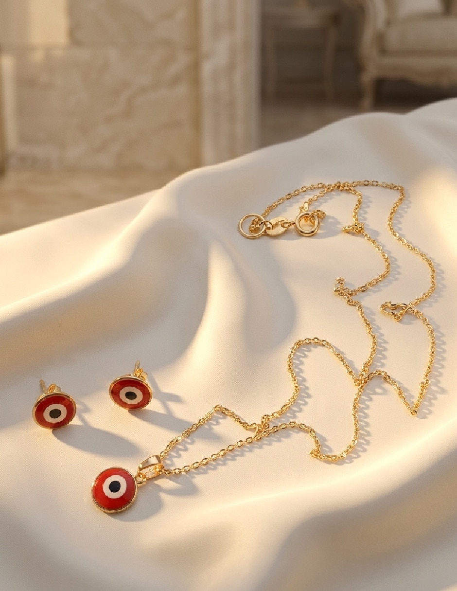 Set de collar y aretes fantasia de oro 18 k