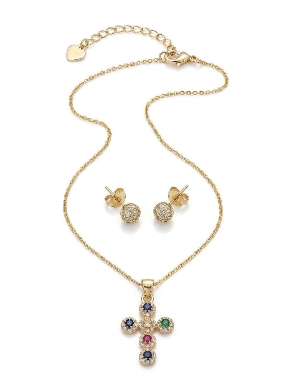 Set de collar y aretes fantasia de oro 18 k zirconia