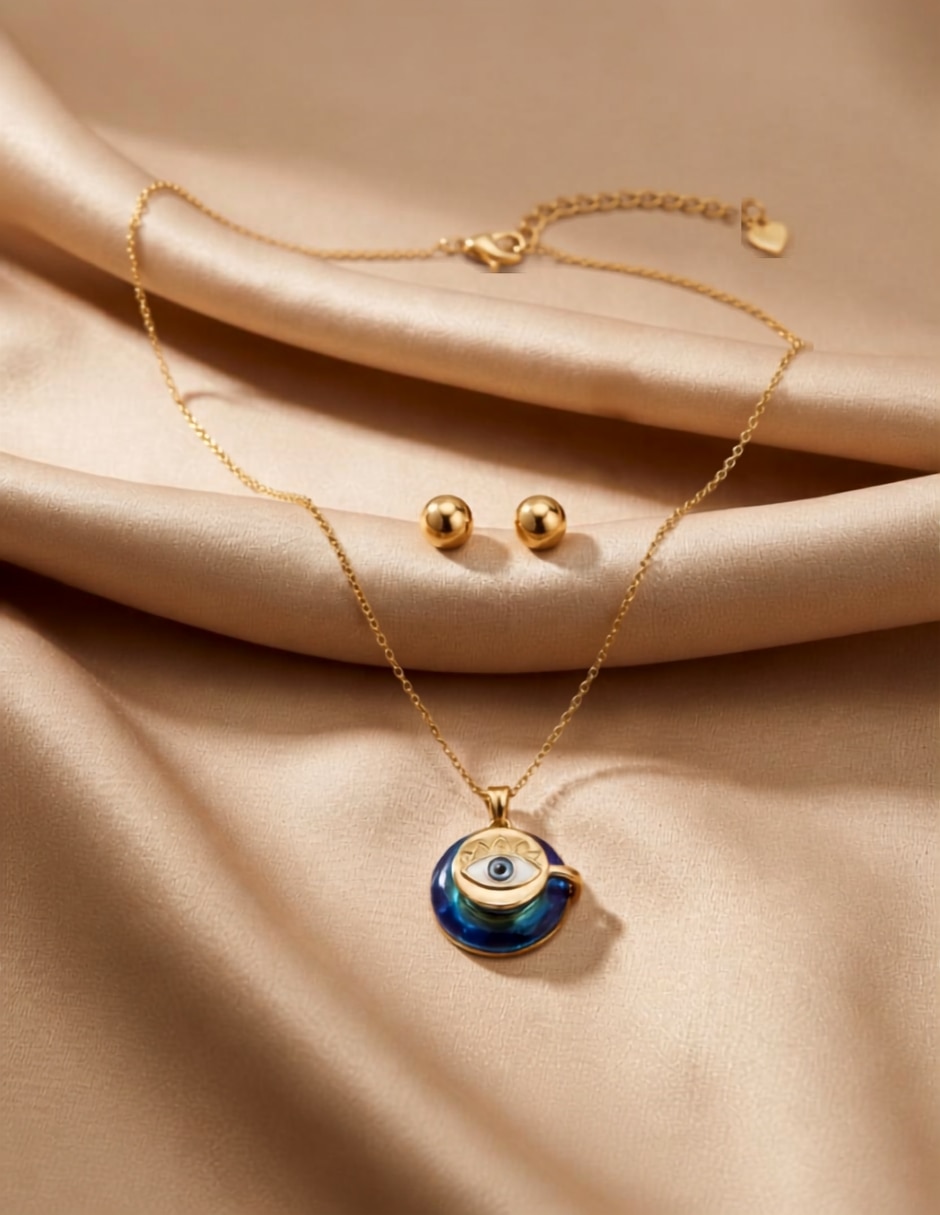 Set de collar y aretes fantasia de oro 18 k