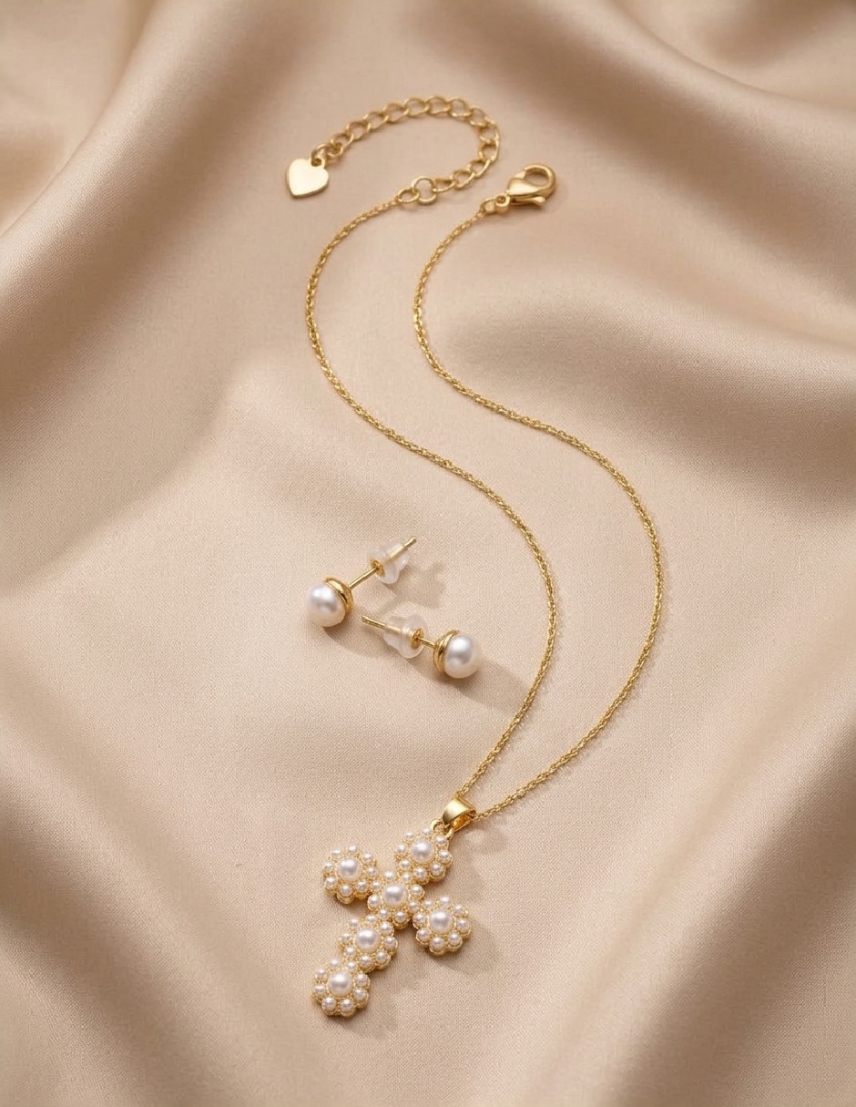 Set de collar y aretes fantasia de oro 18 k