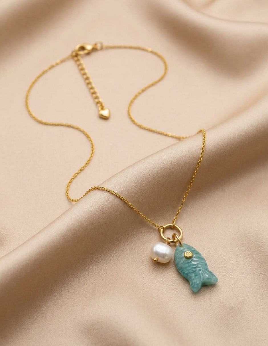 Set de collar y aretes fantasia de oro 18 k