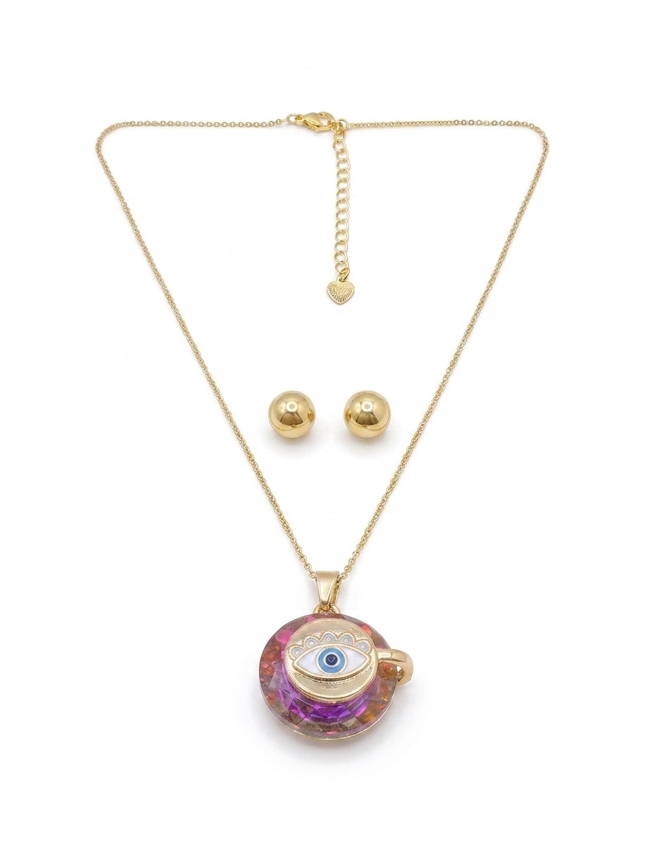 Set de collar y aretes fantasia de oro 18 k