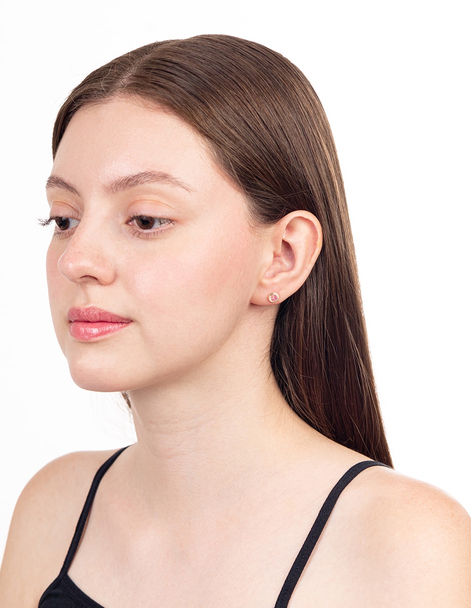 Broqueles de oro amarillo 14 k con acabado brillante zirconia 2