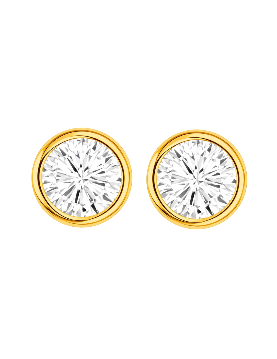 Broqueles de oro amarillo 10 k con acabado brillante zirconia