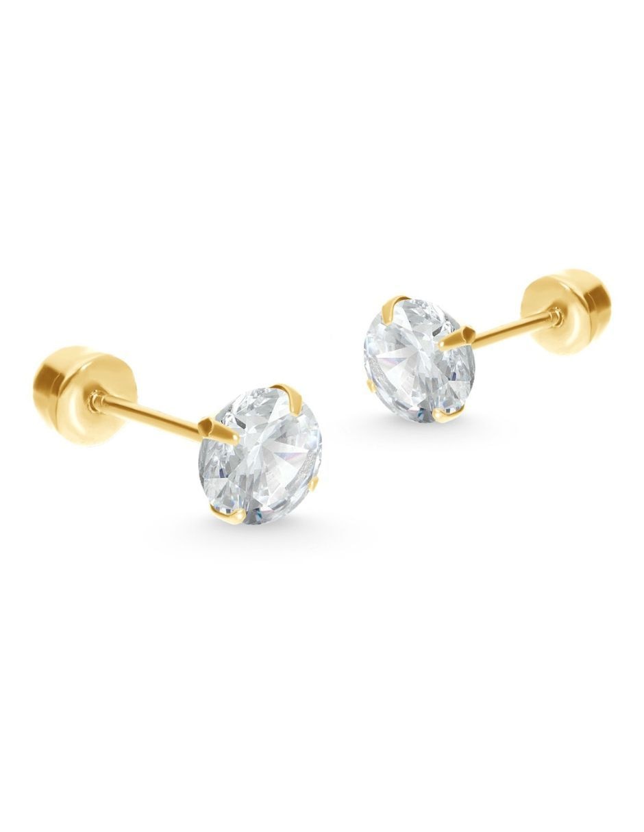 Broqueles de oro 14 k con acabado brillante zirconia