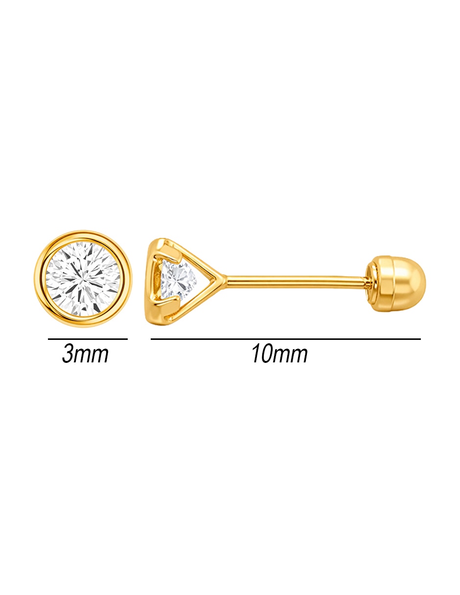 Broqueles de oro amarillo 14 k con acabado brillante zirconia 5