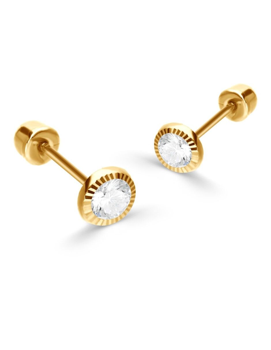 Broqueles de oro 14 k con acabado brillante zirconia Broqueles de oro 14 k con acabado brillante zirconia
