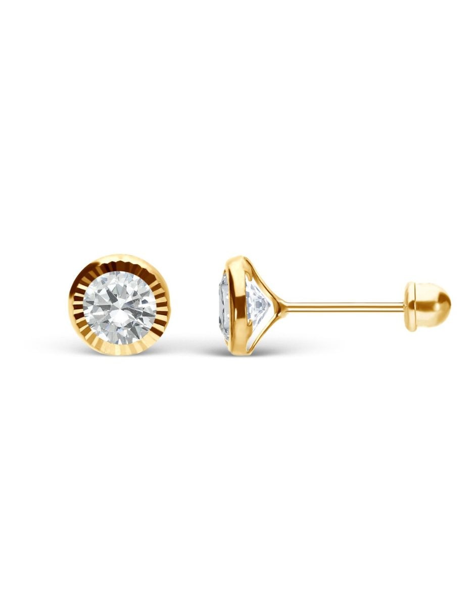 Broqueles de oro 14 k con acabado brillante zirconia 2