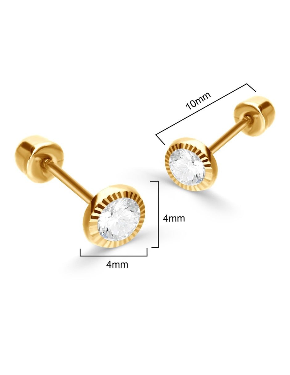 Broqueles de oro 14 k con acabado brillante zirconia 3