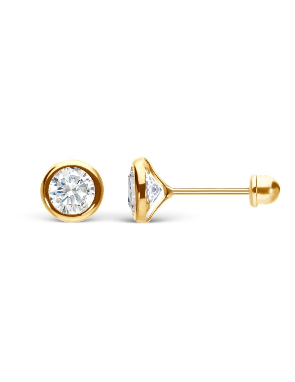 Broqueles de oro 14 k con acabado brillante zirconia 2