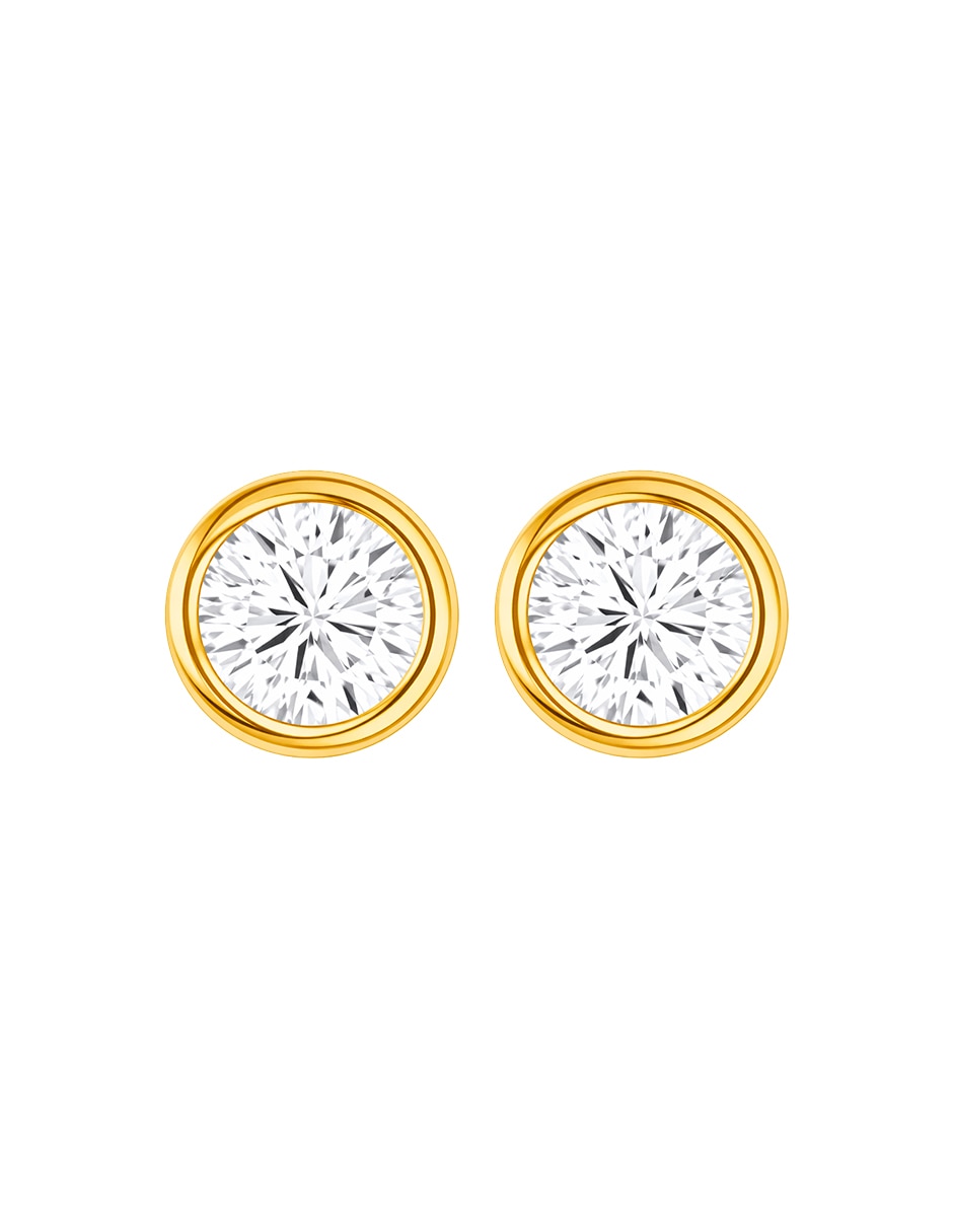 Broqueles de oro amarillo 14 k con acabado brillante zirconia