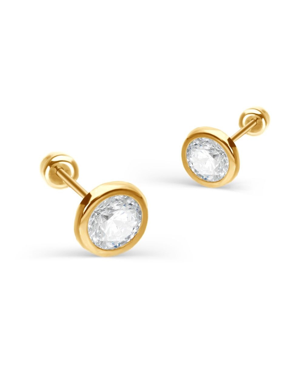 Broqueles de oro 14 k con acabado brillante zirconia