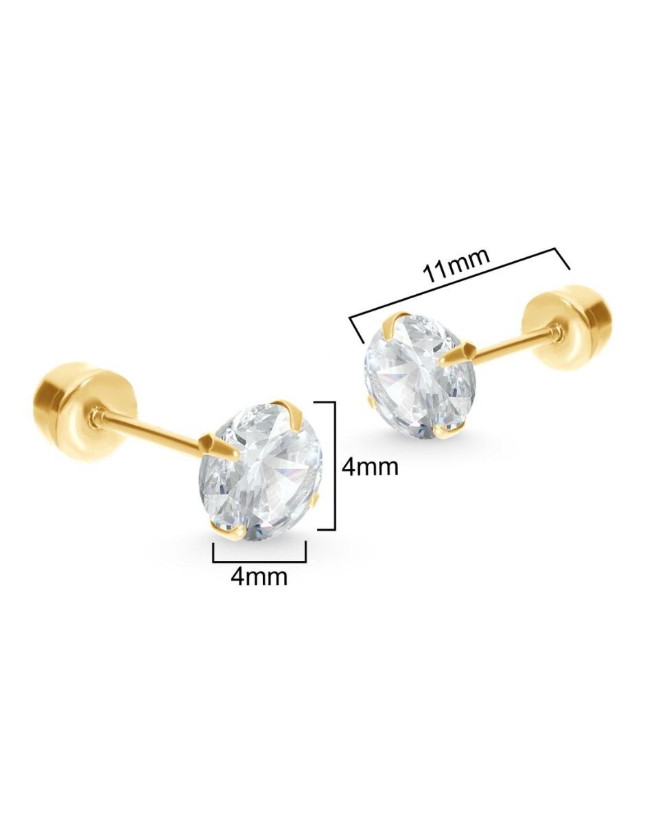 Broqueles de oro 14 k con acabado brillante zirconia 3