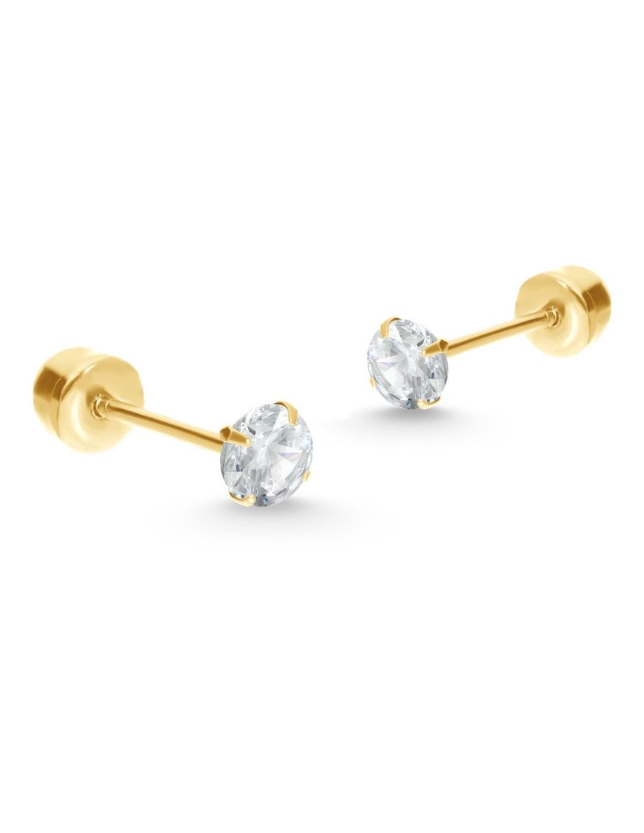 Broqueles de oro 14 k con acabado brillante zirconia Broqueles de oro 14 k con acabado brillante zirconia