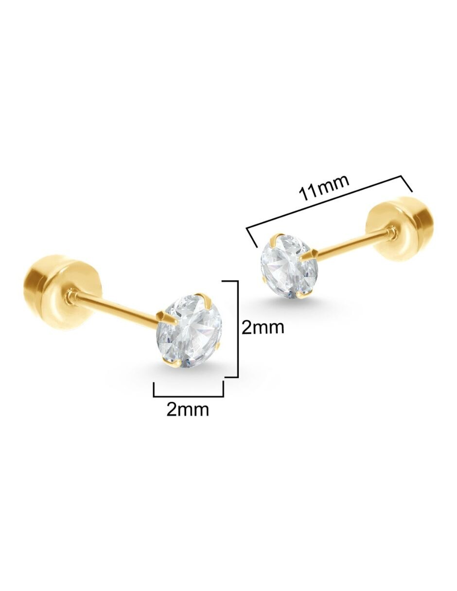 Broqueles de oro 14 k con acabado brillante zirconia 3