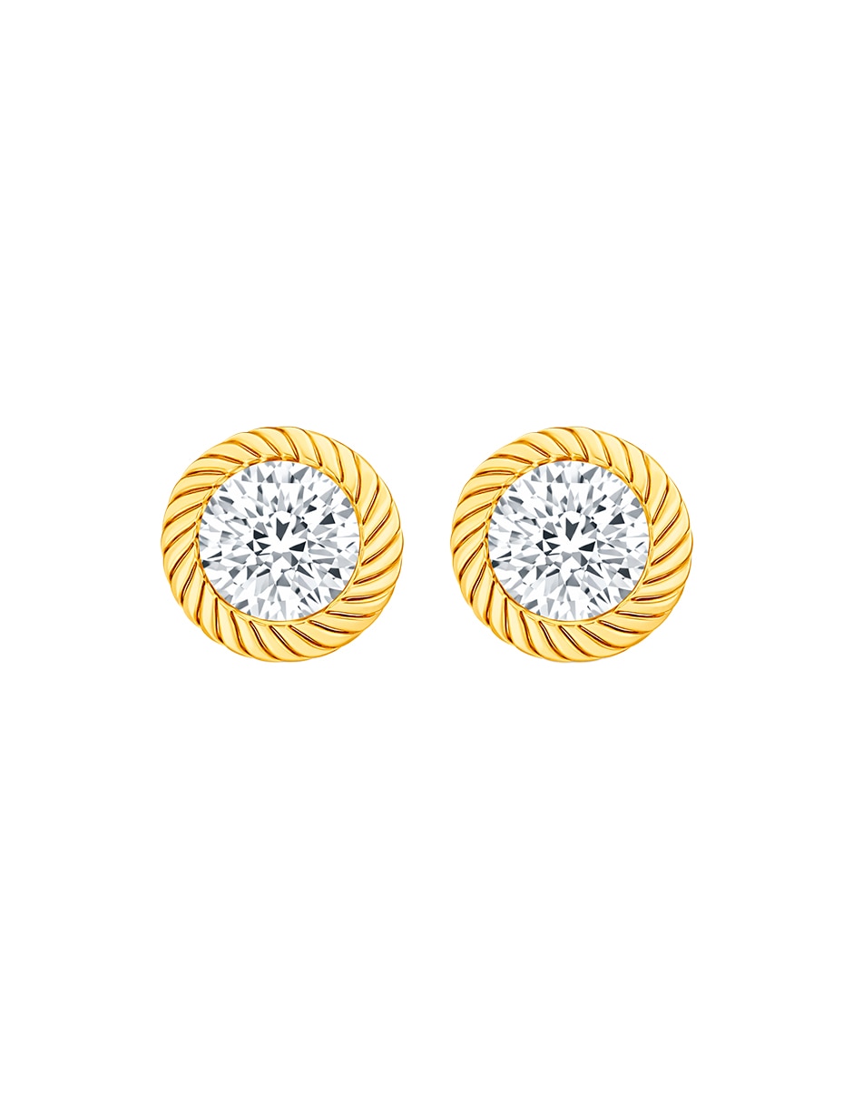 Broqueles de oro amarillo 10 k con acabado brillante zirconia Broqueles de oro amarillo 10 k con acabado brillante zirconia